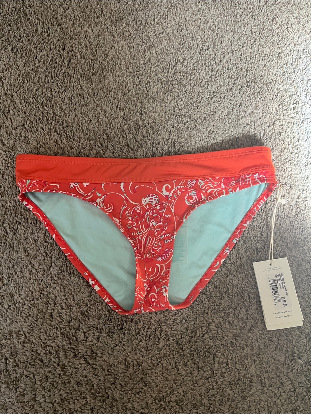 Carve Designs Red Floral Bikini Bottom with Light Blue Lining